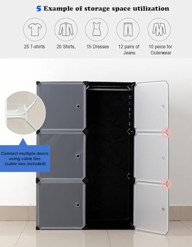 Image of EXVITO Collapsible Kids Wardrobe Closet Storage Cabinet with Doors - Door Foldable Modular Plastic Wardrobe Organizer for Bedroom & Baby Room for Kitchen,Home Office,Sink,Laundry (Brown, 6+2 Door)