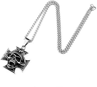 Officer Skull Iron Cross Pendant Necklace Jewelry Men Women with 25" Chain