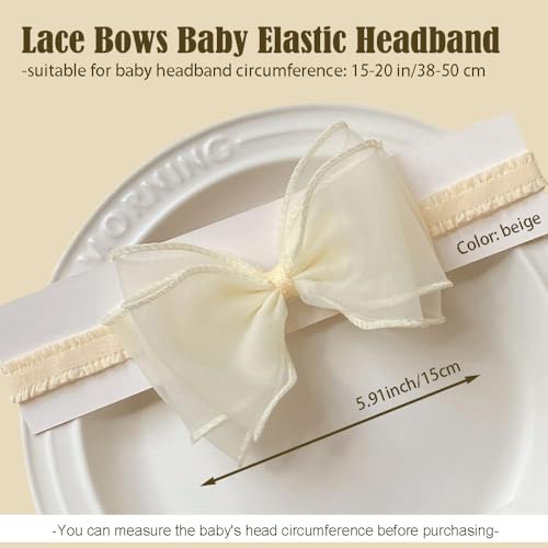 Cute Lace Bow Baby Girls Headbands White Knot Headband Soft Chiffon Hair Band for Newborn Infant Toddler Kids Hair Accessories (Beige A)4