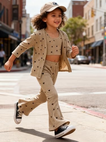 Image of Tween Girls Clothes 2 Piece Long Sleeve Top + Denim Cargo Pants, Teen Girls Fall Clothing Set, Sizes 5-12 Years