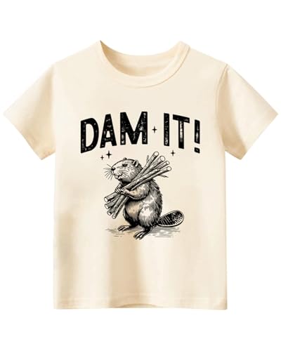 Toddler Shirts for Boys Grils Kids, Baby Boy Summer Clothes Funny Beaver Graphic Tees, 2-8T Short Sleeve T-Shirt, Dam It