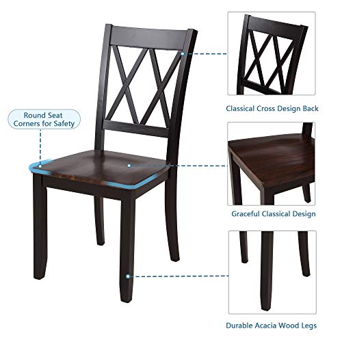 Merax Dining Table Set For 4, Wood Kitchen Dining Table And Chairs Set, Dining Room Set, Perfect For Kitchen Or Dining Room Use, Cherry+Black #TOP3