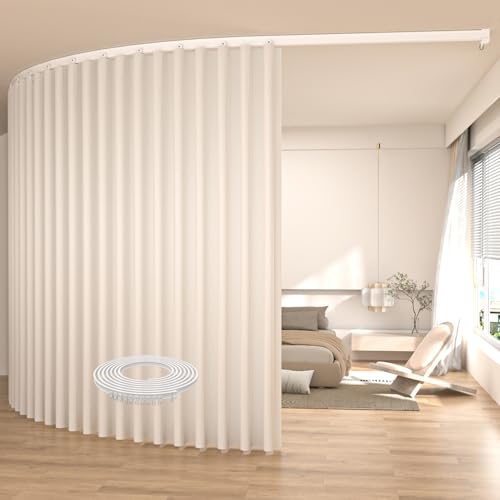 Image of Ceiling Mount Room Divider Curtains,Track Sets for Room Separation,Beige | Ceiling mount track set included,Blackout curtains thermal insulated & noise reduction fabric,For bedroom privacy partition