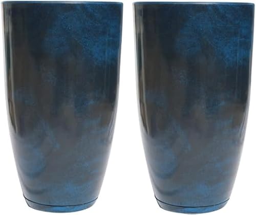 Kit com 2 Vasos de Polietileno para Planta Coluna Lisa Marmorizada Luxo N1 (Azul Premium)