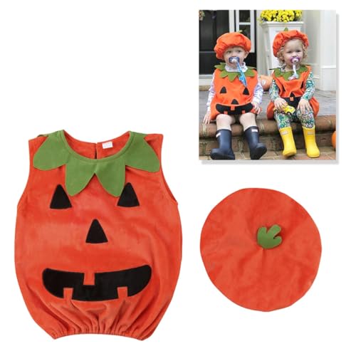 HEALLILY Disfraz de Calabaza para Ñiño Halloween 1-2 Años, Conjunto de Ropa Naranja de Tela con Sombrero, Adecuado para Clima Frío y Fiestas Temáticas