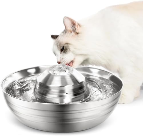 Vilom 自動猫用水飲み場 - ステンレス製で耐久性に優れ、循環式設計で常に新鮮な水を提供!静音仕様でペットや家族のくつろぎを妨げず,省エネで長期使用にも安心。猫・犬・鳥まで幅広く対応し,複数ペットを飼育していても十分に活用可能。フィルター付きで水を浄化