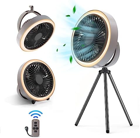 Camping Fan with LED Lantern, 10400mAh Portable Rechargeable Table Fan with 3 Lighting Modes, 3 Speeds, Remote, Timer, Led Stepless Dimmable, 8-Inch Desk Fan for Camping Office Tent