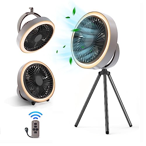 Camping Fan With Led Lantern, 10400Mah Portable Rechargeable Table Fan With 3 Lighting Modes, 3 Speeds, Remote, Timer, Led Stepless Dimmable, 8-Inch Desk Fan For Camping Office Tent #TOP21