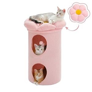 PAWZ Road Flower Cat Bed for Indoor Cats, Cat House with Double Cozy Condo and Soft Top Perches, Cute Cat Cave for Kittens, Puppy and Pets, Pink