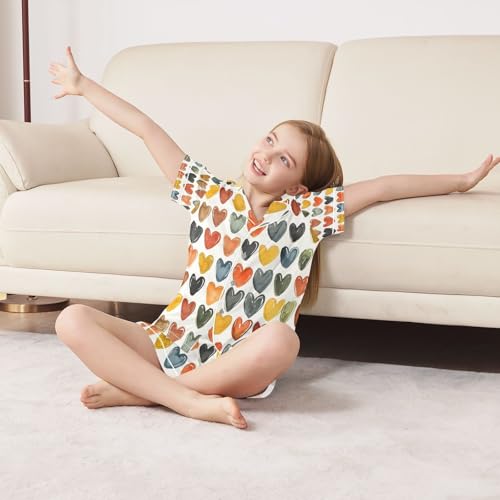 senya Watercolor Hearts Magic Satin Summer Pajama Sets Silk Short Sleeve Button Down Sleepwear 6