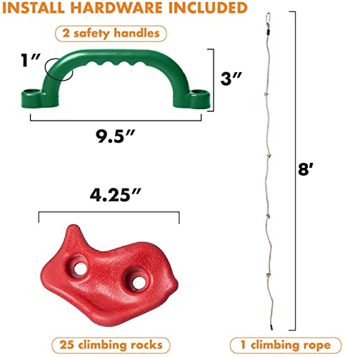 image for Barcaloo 25 Rock Wall Climbing Holds for Kids, with 8 Foot Climbing Ro