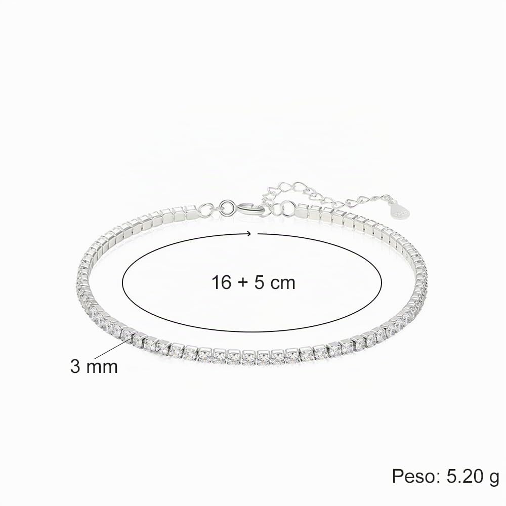 Bracciale Tennis Idea Regalo Compleanno Donna con Pietre di Zirconia Cubica per lei Finitura in Oro Bianco Argento 925 Natale Evento - Cofanetto con DEDICA incluso.