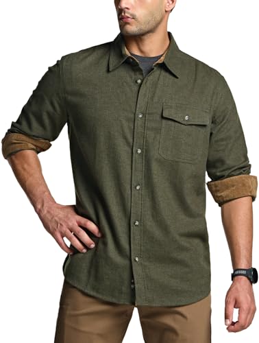 CQR Men's All Cotton Flannel Shirt, Long Sleeve Casual Button Down Plaid Shirt, Brushed Soft Outdoor Tactical Work Shirts2