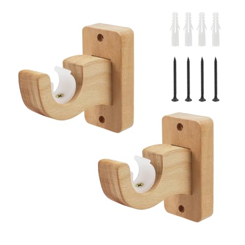 MY MIRONEY 2Pcs Wood Curtain Rod Bracket Hardware Curtain Rod Hooks Wooden Curtain Rod Holders Wall Mounted Drapery Rod Hangers for 0.83