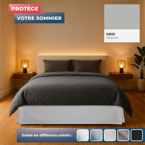 Cache sommier 160x200 Wrappybag jupe de lit protection grise - 7