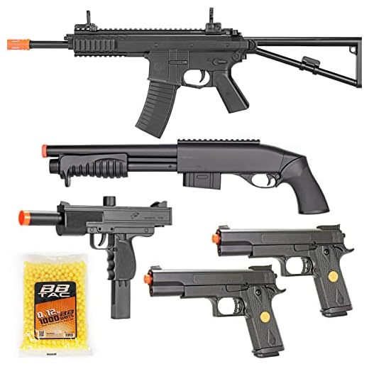 BBTac Airsoft Gun Package Desert Raider - Powerful Spring Rifle, Pump Action Shotgun, SMG, Two Pistols and BB Pellets, Preimum Airsoft Starter Pack