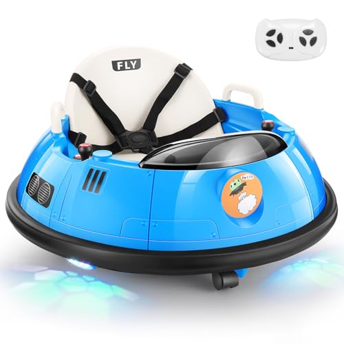 Hikole 12V Baby Bumper Car with Parent Remote, Electric Ride on Bumper Cars for Kids 1.5-5, 360° Degree Spin, 2 Driving Modes, 3 Speed Adjust, 5 Point Harness, Rubber Tyre, Blue