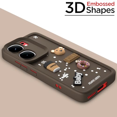 Image of Pikkme Back Cover for iQOO Neo 9 Pro 5G | 3D Bear Silicone Cute & Fun Coffee Cartoon | Full Body Protection Bumper Case (Brown)