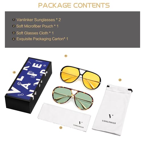 Image of VANLINKER Oversized Trendy Polarized Aviator Sunglasses for Women Men Retro Round Sunglasses Vintage Shield Shades VL9798