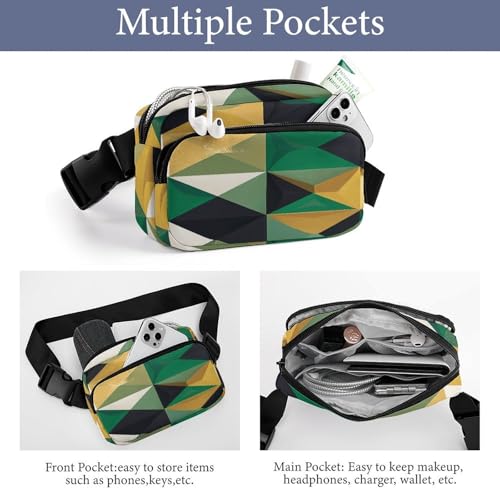 Sac banane de course géométrique noir et vert avec sangle réglable - 3