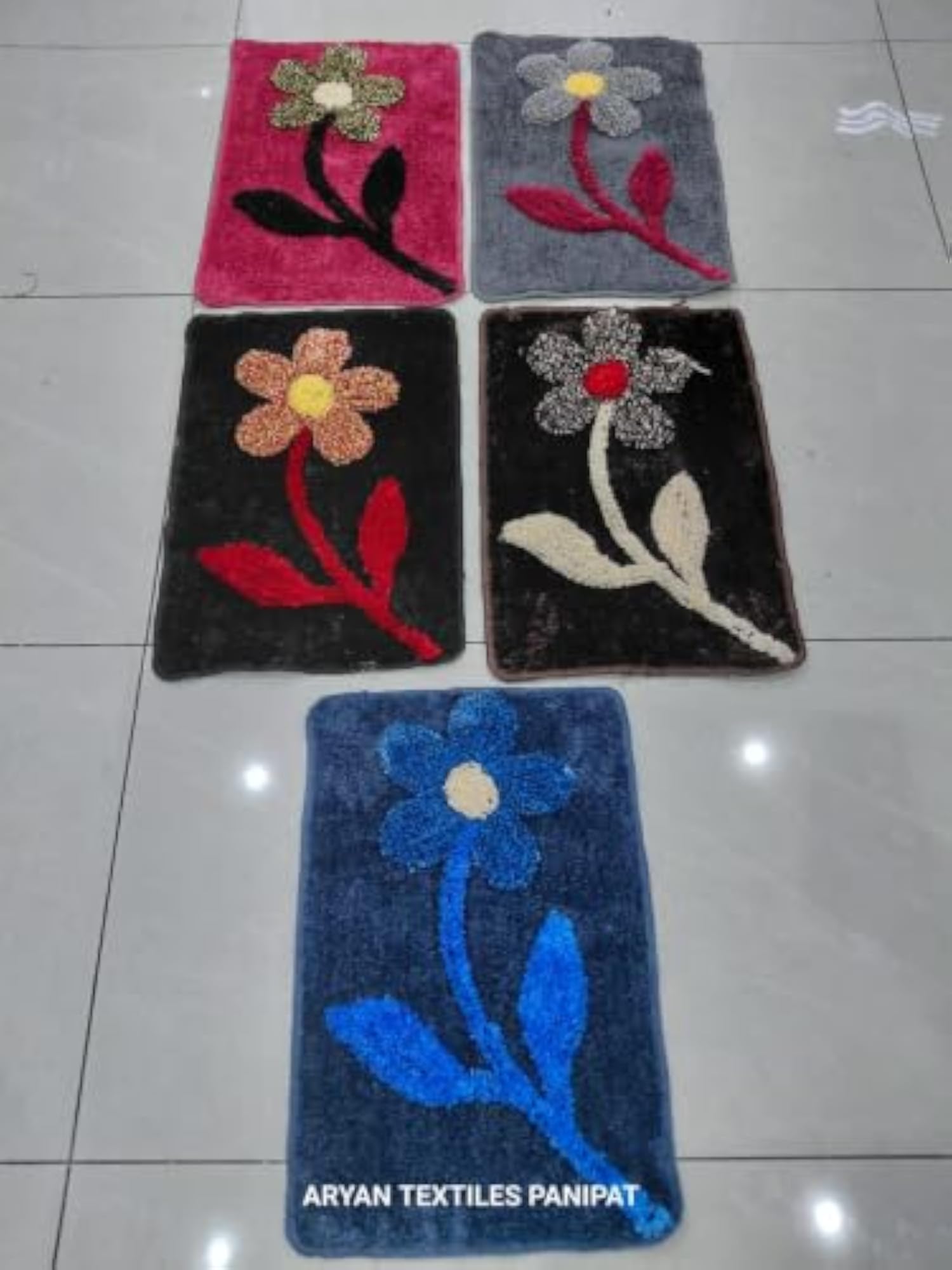 Floral Pattern Rectangular Bath Mat Set of 5