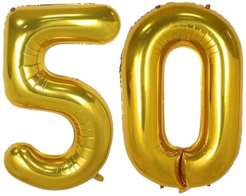 Image of Atpata Funky 50 Number Golden Foil Balloon 40 Inch Size Ideal for 50th Birthday Parties, Wedding Anniversaries and Special Events Decorations Items | Gold Foil Balloon for Birthday Decoration Kit