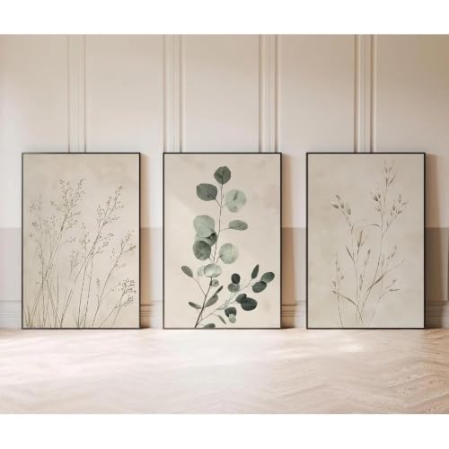 Affiche décorative murale eucalyptus japonais triptyque rétro pour grand salon