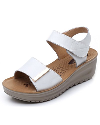 Women's Summer Leather Open Peep Toe Platform Wedges Sandals Comfortable Mary Jane Shoes (White, Adult, Women, Numeric_8_Point_5, Numeric, Us_Footwear_Size_System, Medium) #TOP29