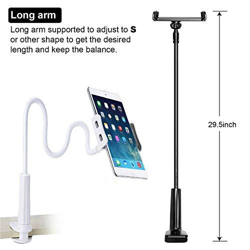 Image of Shahn Tabletop Gooseneck Flexible Clip Lazy Arm Bracket for Both Mobiles and Tablets /iPad /Kindle (Black)
