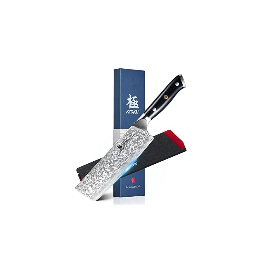 KYOKU Gin Series Nakiri Knife, 7" Vegetable Knife, Japanese VG10 Damascus Stainless Steel Kitchen Knife with Silver Ion Blade G10 Handle & Mosaic Pin, Professional Chef Knife for Veg Fruit Meat