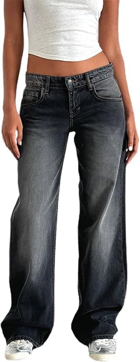 Women Low Rise Baggy Jeans Boyfriend Straight Wide Leg Jeans Casual Loose Fashion y2k Denim Pants