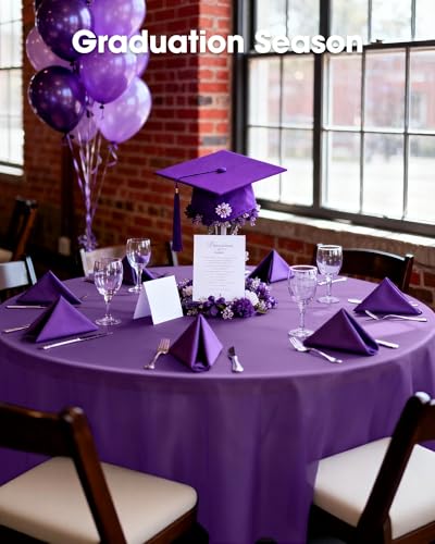Image of Pureegg Plastic Table Cloth Disposable 10 Pack, 84'' Round Table Cloths, Halloween Party Decorations, Summerween Decor, Halloween Tablecloths, Round, Plastic Cover, Leakproof & Sturdy, Purple