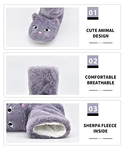 DICUIRD Slipper Socks for Women, Cozy Cute Animal House Indoor Socks with Soft Soles,Warm Fuzzy Sherpa Lined Booties Slippers with Non Slip Bottom,Womens Winter Christmas Gifts4