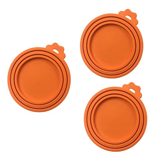 Tapas para latas de comida para mascotas de 3 tamaños [apto para lavavajillas, sin bisfenol A] Universal de silicona para perros y gatos (naranja)