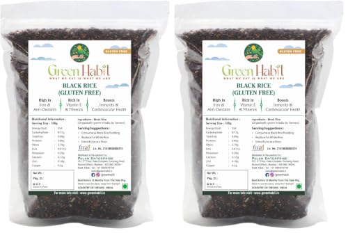 Image of Green Habit Wild Black Rice a.k.a Forbidden Rice (500 gram pack) (Pack of 2)