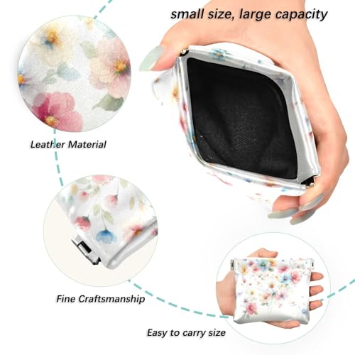 Watercolor Cute Flowers Coin Purse Leather Pouch Change Purse, Squeeze Coin Pouch for Cards, Keys & Lipsticks, Unisex2