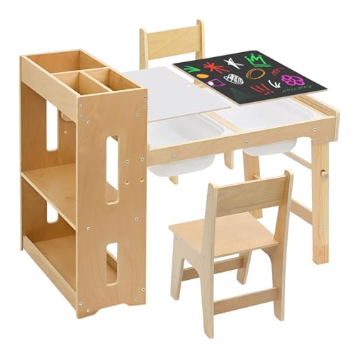 Image of WINGYZ Sensory Table and Chairs, Toddler Activity Table and 2 Chair Set with Storage Cabinet & Bins, 6 in 1 Kids Desk Art Table with Paper Roll for Playrooms Daycare, Sensory Tables for Toddler Gifts