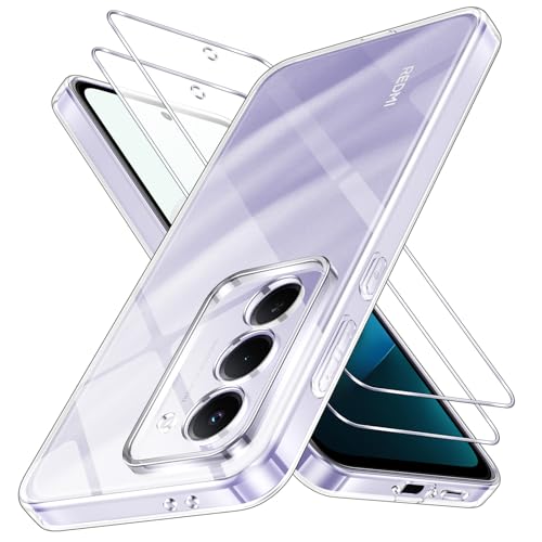 Oelrstfe Cover per Xiaomi Redmi 15 4G/5G con 2 Pezzi Vetro Temperato, Ultra Trasparente TPU Silicone Custodia Morbido Antiurto Anti-giallo Case