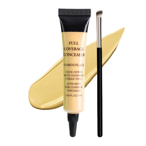 Image of Under Eye Concealer + Brush, 24H Full Coverage Brightening Concealer For Dark Circles, Fine Lines, Anti-Aging Color Correcting Cream - 0.4 fl oz (04Green)