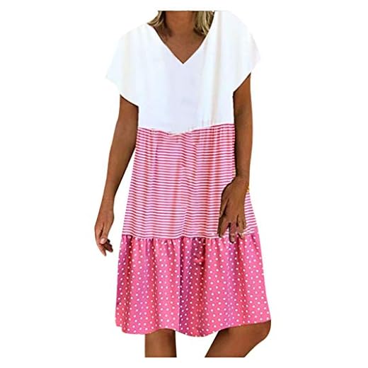Hunpta 20-tals klänningar damer sommarklänning damer V-ringad randig polka prickig tryck sömmar kortärmad klänning strandklänningar A-linje lapptäcke fritidsklänning miniklänning