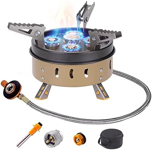 MVMOD Camping Stove, 11000W Backpacking Stoves Windproof Design Gas Stove, Portable Mini Camping Stove Stainless Steel Backpack Stove, Propane Butane Stove for Outdoor Hiking Picnic Emergency Stove
