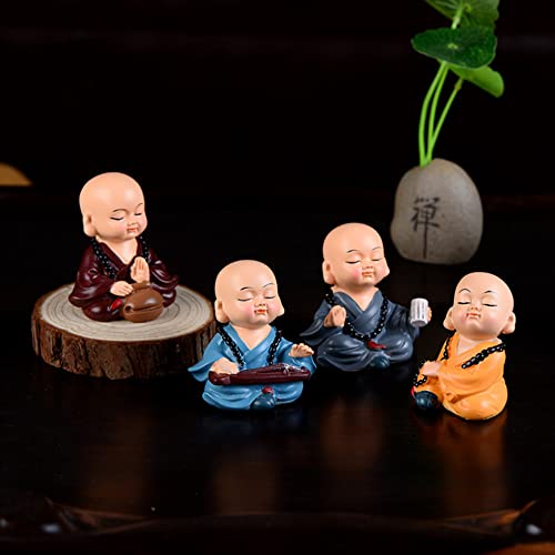 Cute Justice Buddha Monk Statue, Chinese Traditional Miniature Buddha Figure, 4Pcs, Shaolin Monk Ornament For Home Car Decor #TOP1
