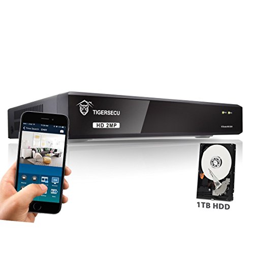 TIGERSECU Super HD 1080P H.265+ 8-Channel Hybrid 5-in-1 DVR Security Recorder with 1TB Hard Drive (Cameras Not Included) (Renewed)