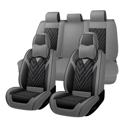 Image of Car Seat Covers Full Set for Kia Telluride 2020-2026, Anti-Slip Full Coverage Car Seat Covers, Waterproof Nappa Leather Car Seat Cover Sets(5 Seats with Headrests /Gray Black)
