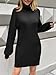 Saodimallsu Damen Strickkleid Langarm Rollkragenpullover Kleid Oversized Laternenärmeln Minikleid Casual Einfarbig Pullover Herbst Winter Schwarz L