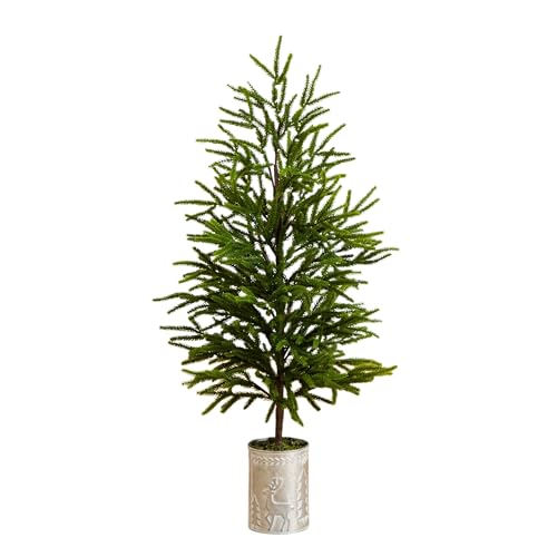 Nearly Natural 32in Artificial Real Touch Norfolk Island Pine Christmas Tree in Metal Planter