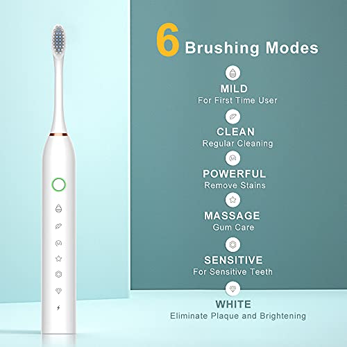 SUNPRO 2 Pack Adults Sonic Electric Toothbrush, 6 Modes 42000vpm Deep Cleaning Include 8 Heads (Black+White) by SUNPRO - Image 3
