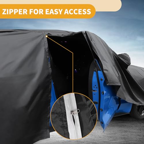 Image of All-Weather Waterproof Car Cover - UV-Resistant Outdoor Full Exterior Protection for Ford Focus Sedan 190T-PU Black with Right Side Zipper