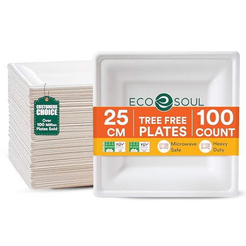 ECO SOUL Compostable Paper Plates 10 Inch, 100 Pack –