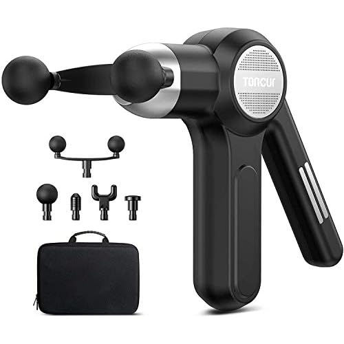 Toncur Pistolet de Massage Professionnel, Masseur Musculaire sans Fil, avec 5 Têtes de Massage et 6 Vitesses pour Détendre Les Muscles et Soulager La Fatigue
